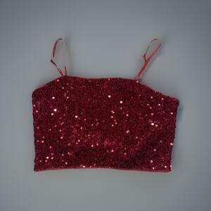 Sequence Crop Burgundy Velvet Women’s Top Medium Party, Holiday